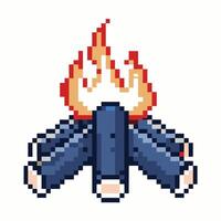 Retro Pixel Art Campfire Nostalgic Flame Animation with Pixelated Wood Logs vector