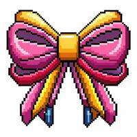 Retro Pixel Art Pink Bow with Ribbon in 8 Bit Style vector