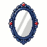 Pixel Art Oval Mirror with Ornate Frame and Red Accents vector