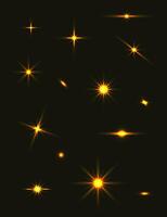 Set of various sparkles, candles, depicted on a black background vector