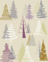 Christmas tree pattern on a beige background, hand-drawn Christmas trees of different types vector