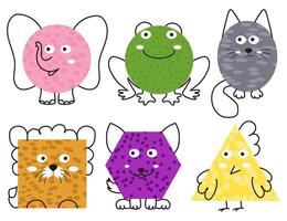 Set of animals, animals in the form of geometric shapes, bright and cheerful vector