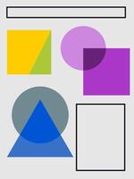 Minimalist Bauhaus abstract design featuring colorful geometric shapes such as triangles, circles, and rectangles vector