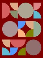 Geometric retro Bauhaus pattern featuring circles and semi-circles in earthy tones and primary colors vector