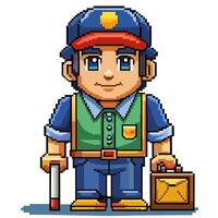 Pixel Art Style Delivery Worker Character with Uniform and Briefcase vector