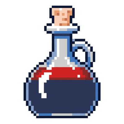 Pixel Art Potion Bottle with Red Liquid Retro Gaming Style Illustration