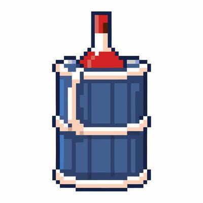 Retro Pixel Art Barrel 8 Bit Style Blue Water Container Illustration