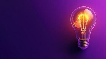 A glowing light bulb on a purple background photo