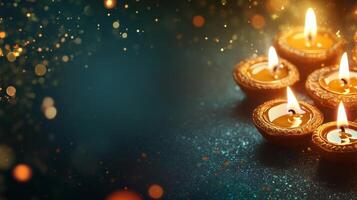 Several Diwali candles on the dark background photo