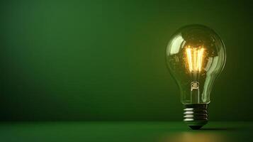 A light bulb is glowing in the dark photo