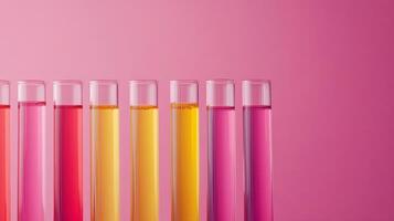 A row of test tubes with different colored liquids photo