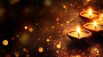 Three lit diyas on a dark background Diwali photo