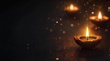 Diwali diya candles on black background photo
