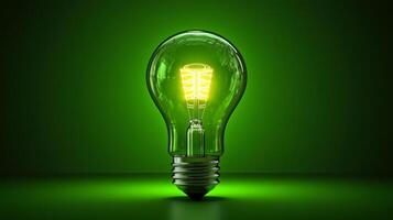 A green light bulb in a dark room photo