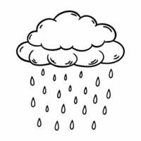 Rain Cloud Outline Illustration with Falling Raindrops Simple Black and White Weather Icon vector