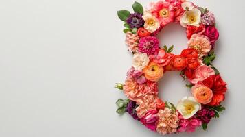 Number 8 made of flowers on white background photo