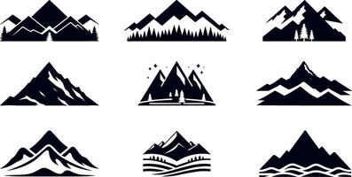 mountain icons set, black and white illustration vector