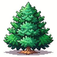 Pixel Art Evergreen Tree Retro Pixelated Pine Illustration for Game Design vector