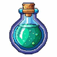Pixel Art Potion Bottle with Bubbles and Stopper in Retro Style vector