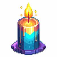 Retro Pixel Art Candle with Melting Wax and Vibrant Flame vector