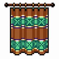 Retro Pixel Art Curtain with Brown and Green Geometric Patterns for Vintage Interior Design vector