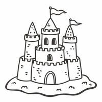 Hand Drawn Sandcastle with Flags Illustration in Black and White vector