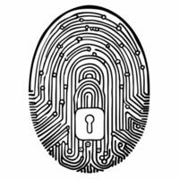 Fingerprint Cybersecurity Icon with Circuit Pattern and Lock Symbol vector