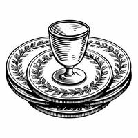 Elegant Vintage Tableware Illustration with Plate and Goblet Design vector