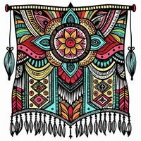 Colorful Bohemian Tapestry with Intricate Mandala and Feather Details vector