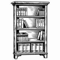 Hand Drawn Bookshelf Illustration with Vintage Wooden Design Featuring Classic Books vector