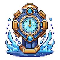 Steampunk Clock with Water Splash in Pixel Art Style vector