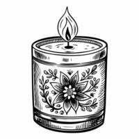 Hand Drawn Floral Candle Illustration with Intricate Line Art Design vector