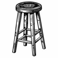 Vintage Wooden Bar Stool Illustration with Intricate Carving Design vector
