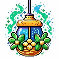 Enchanting Pixel Art Lantern with Floral Accents and Sparkling Magic vector
