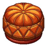 Pixel Art Orange Ottoman Stool with Geometric Pattern Retro Gaming Style vector