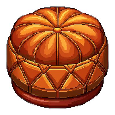 Pixel Art Orange Ottoman Stool with Geometric Pattern Retro Gaming Style