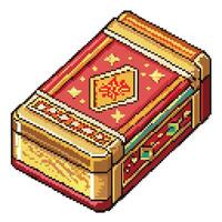 Retro Pixel Art Matchbox Illustration with Ornate Red and Gold Design vector