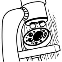 Microscope analyzing petri dish with cell sample laboratory scientific research in microbiology vector