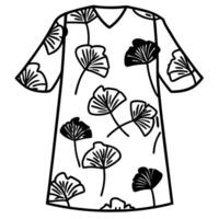 Floral patterned dress outline with ginkgo leaves, fashion illustration vector