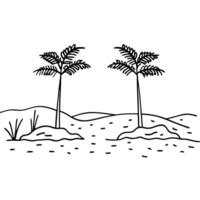 Simple outline of desert scene with palm trees against cloudless sky vector