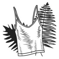 Black and white tank top with abstract leaf pattern illustration on white background vector