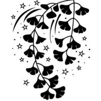 ginkgo leaves and stars black and white outline for design and pattern nature inspired decorative vector