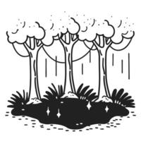 Monochrome abstract forest scene, trees and bushes design, nature illustration vector