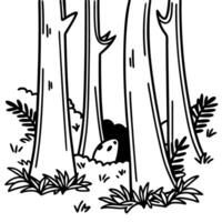 Cute creature peeking from behind trees in forest woodland scene, playful and curious vector