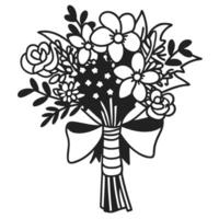 Elegant floral bouquet illustration with ribbon, monochrome design vector