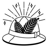 safari adventure hat with feathers and decorative geometric design in monochrome vector