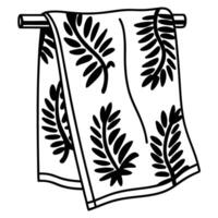 decorative towel with leaf pattern on towel rack mono line black and white illustration design vector