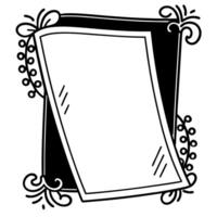 Ornate decorative frame with abstract swirling motifs and embellishments, black and white illustration vector