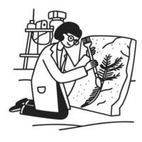 Scientist studying ancient fossil with brush in laboratory setting paleontology and discovery in progress vector