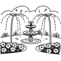 Elegant garden fountain surrounded by blooming flowers and lush greenery in a peaceful park setting vector